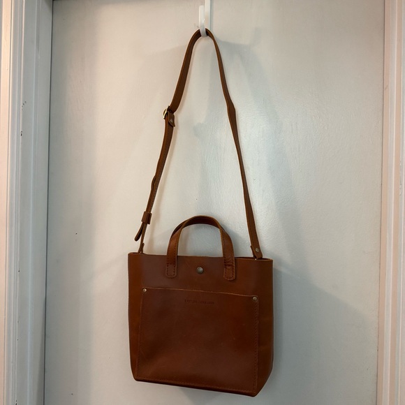 Portland Leather Mini Crossbody Tote Bag Purse, Honey - Picture 3 of 8